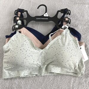 Lucky Brand Laser Lounge Bra Size XL 3pk Set Mint Navy Blush Smooth NWT